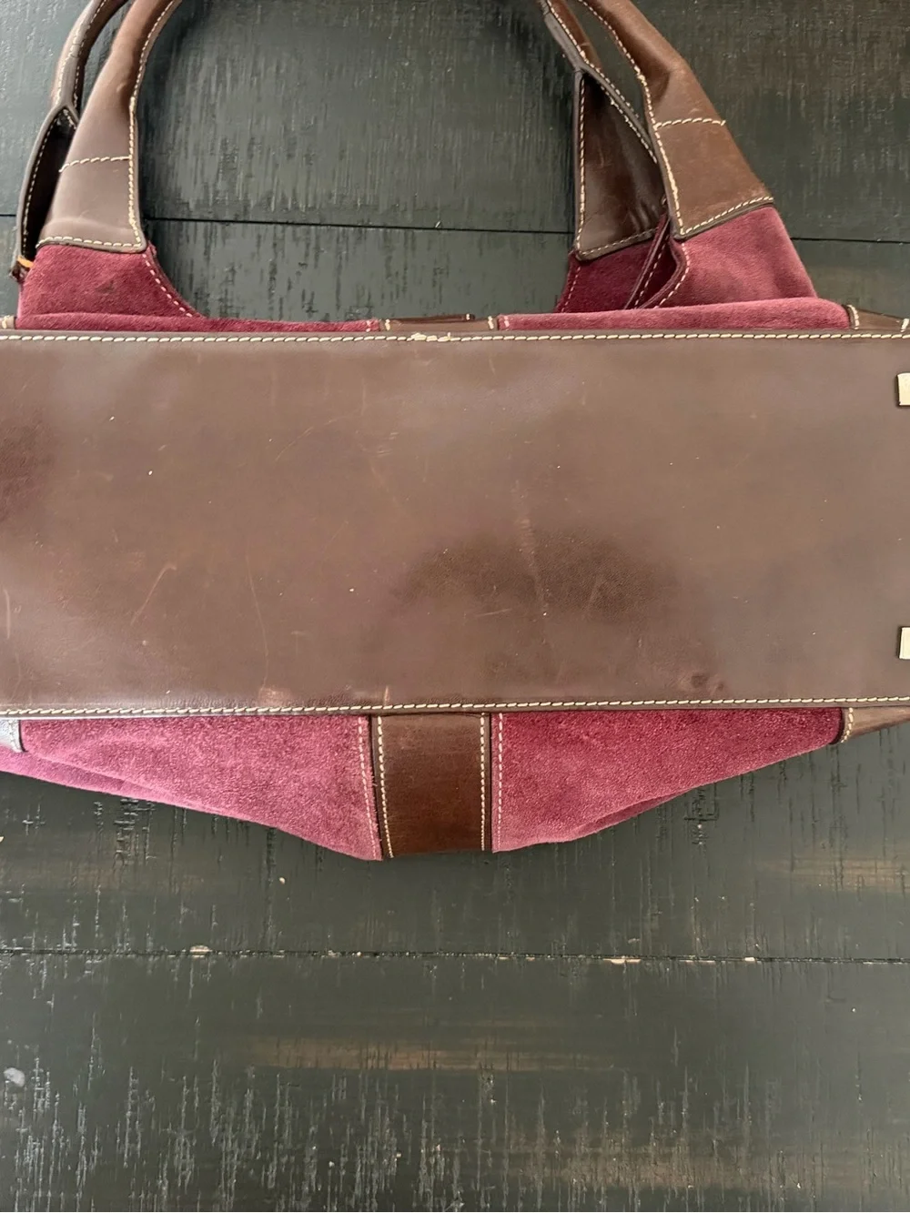 Levenger suede leather hobo tote bag purse burgundy purple classic minimalist